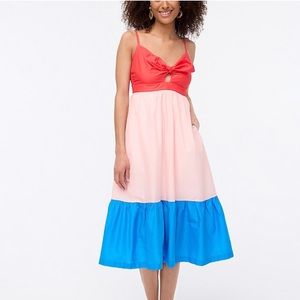 NEW J.Crew Colorblock tie-front cutout midi dress